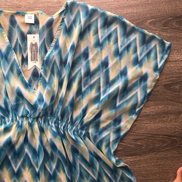 CCruise Club Blue Yellow Chevron Sheer Swim Coverup - Picture 2 of 4